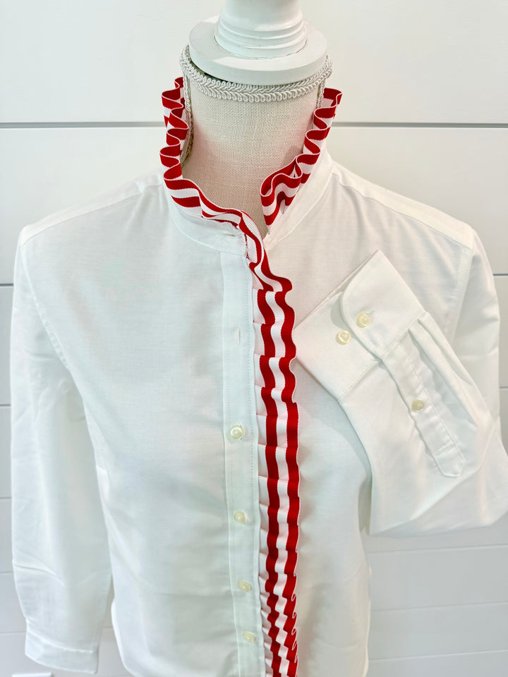 Sophia Ribbon Untucked Oxford - White w Red & White Stripe Ribbon (SPH06)