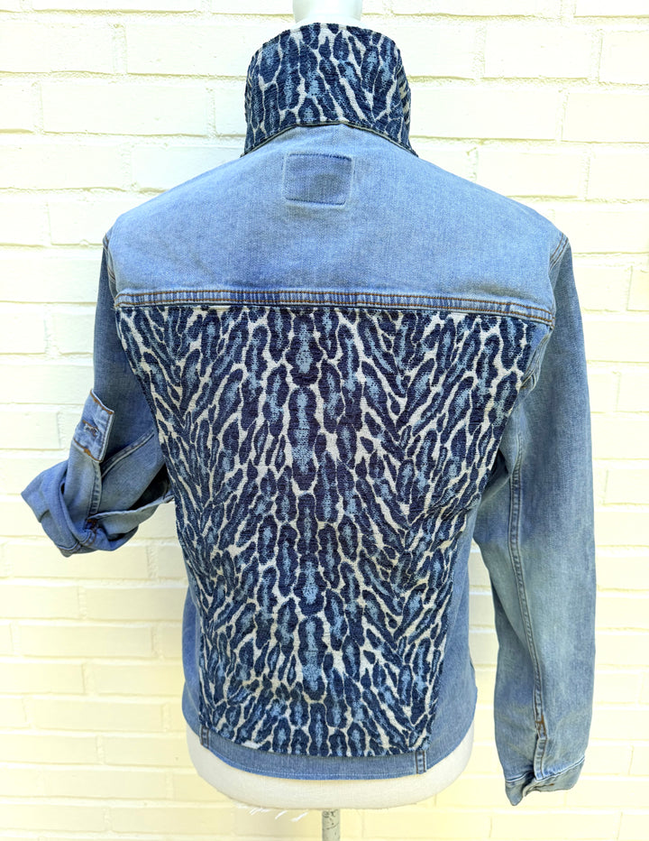 Stevie Denim Jacket - Denim w Black & Blue Leopard Velvet (ST18)