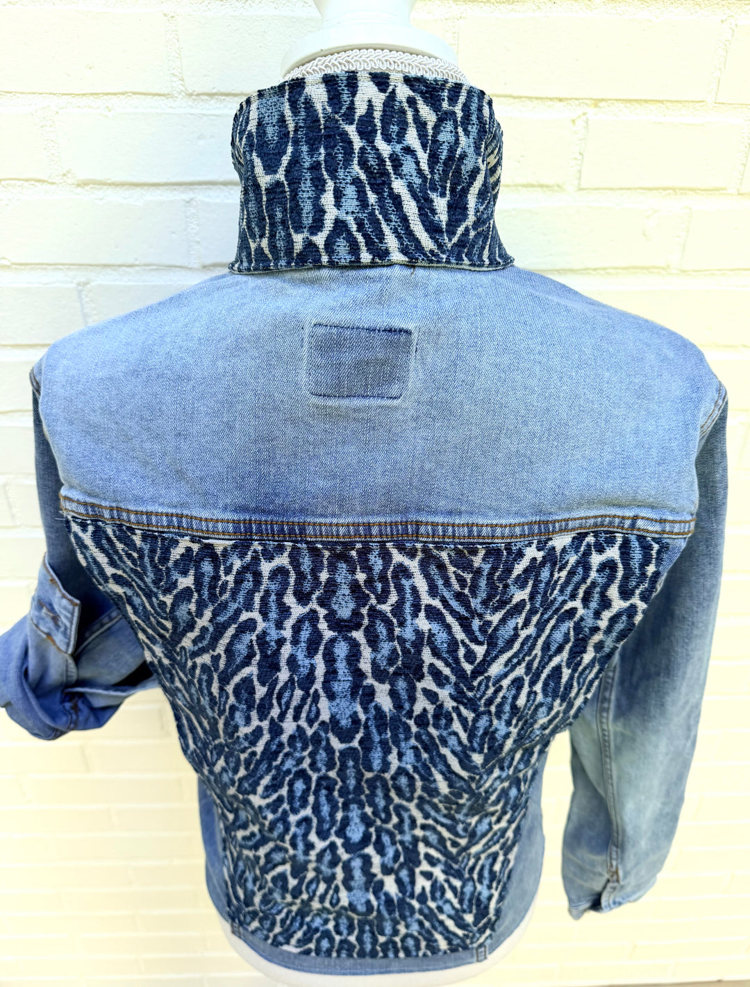 Stevie Denim Jacket - Denim w Black & Blue Leopard Velvet (ST18)