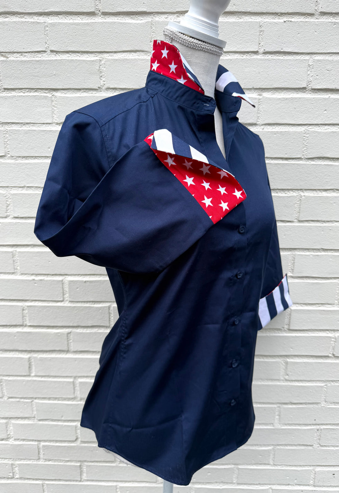 Elizabeth 3/4 Sleeve  - Navy w Red Stars & Navy Stripes