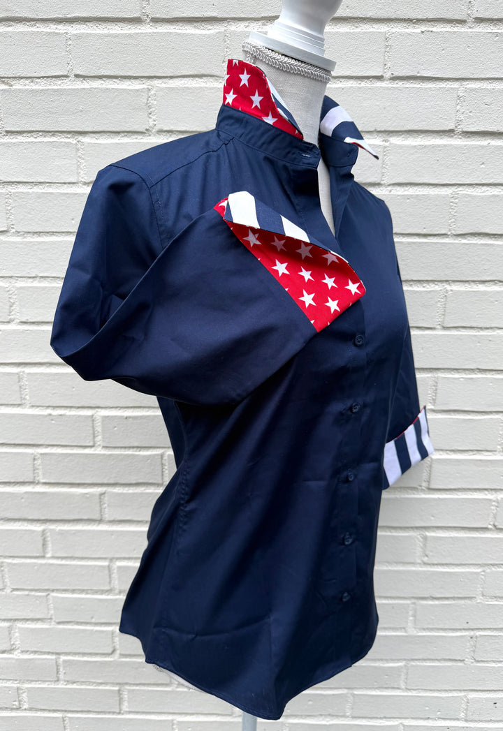 Elizabeth 3/4 Sleeve  - Navy w Red Stars & Navy Stripes