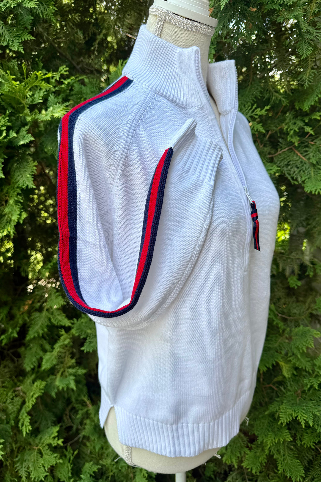 Rosanna 1/2 Zip Sweater - White w Navy & Red Stripe