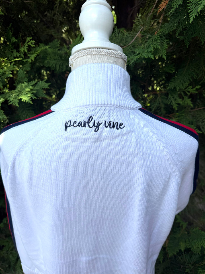 Rosanna 1/2 Zip Sweater - White w Navy & Red Stripe
