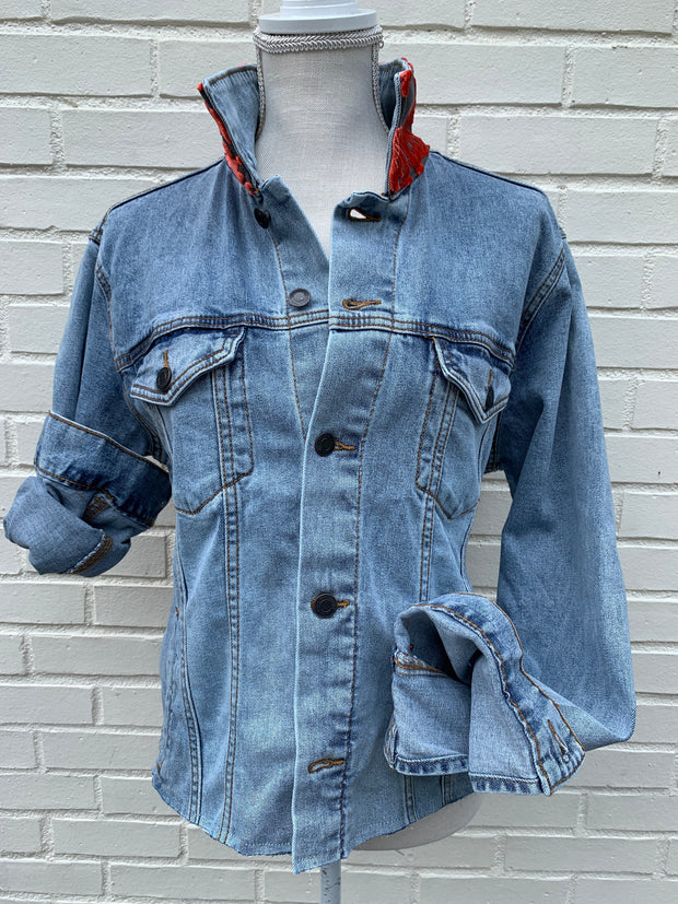 Stevie Denim Jacket - Denim w Coral Velvet (ST02)