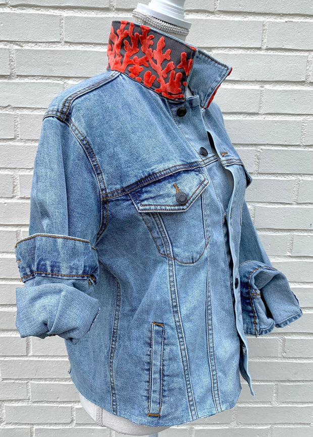 Coral jean jacket sales