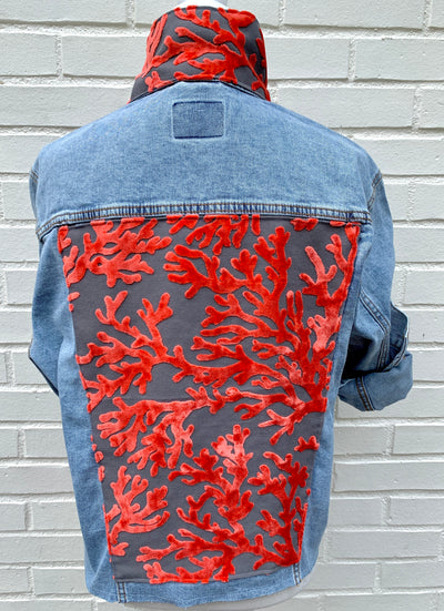 Stevie Denim Jacket - Denim w Coral Velvet (ST02)