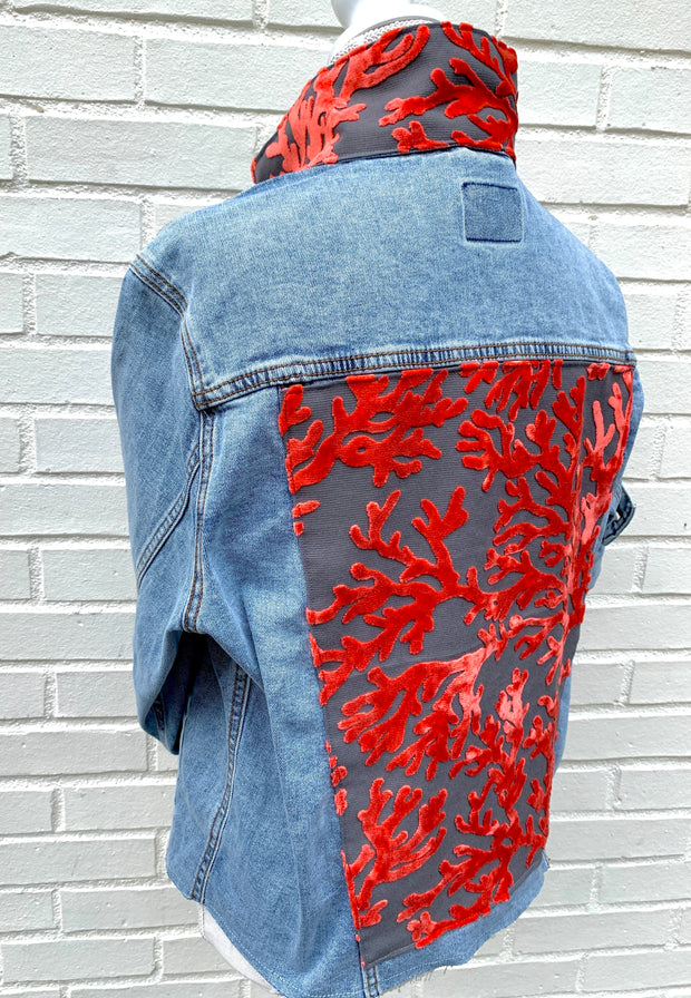 Stevie Denim Jacket - Denim w Coral Velvet (ST02)