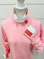 Danny Crew Neck Sweatshirt - Pink w Pink & Orange Stripe Ribbon (Danny08)