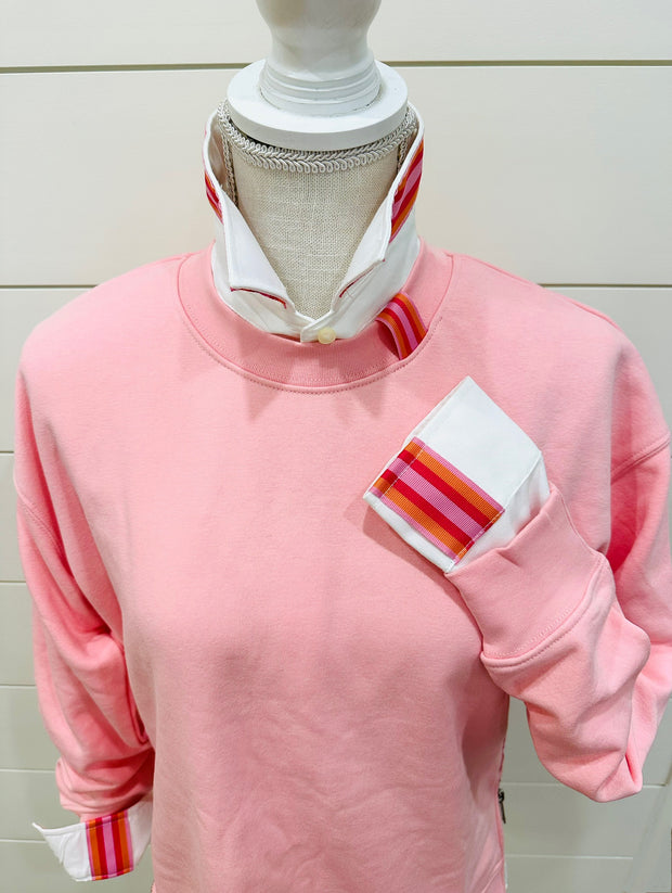 Danny Crew Neck Sweatshirt - Pink w Pink & Orange Stripe Ribbon (Danny08)