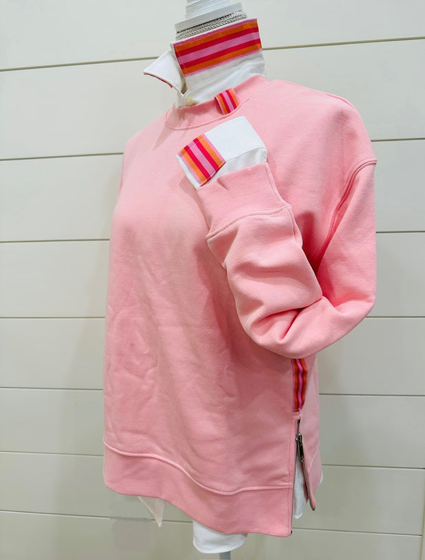 Danny Crew Neck Sweatshirt - Pink w Pink & Orange Stripe Ribbon (Danny08)
