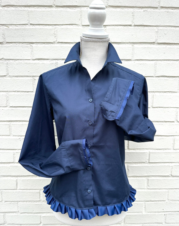 Blanche Untucked Blouse - Navy w Navy Ribbon (BL01)