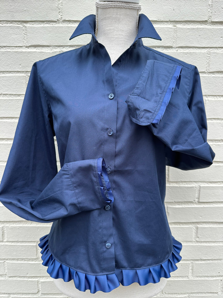 Blanche Untucked Blouse - Navy w Navy Ribbon (BL01)