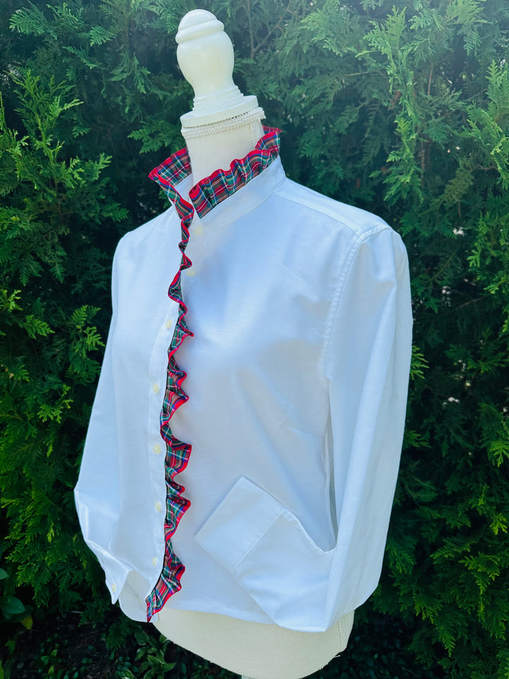 Sophia Holiday Ribbon Untucked Oxford - White w Red Plaid Ribbon (SPH02)