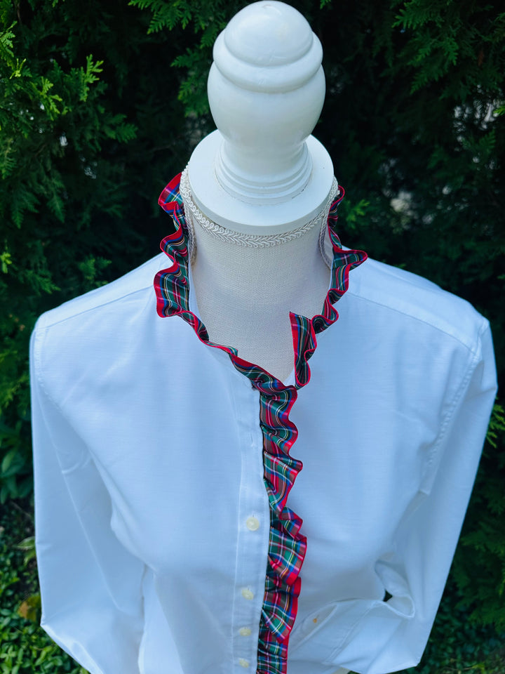 Sophia Holiday Ribbon Untucked Oxford - White w Red Plaid Ribbon (SPH02)
