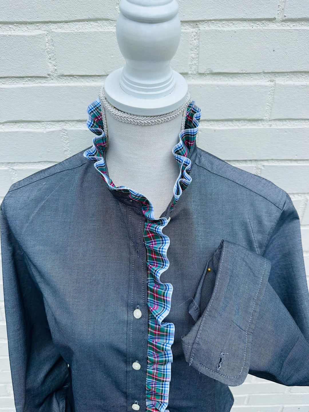 Sophia Holiday Ribbon Untucked Oxford - Black w White Plaid Ribbon (SPH03)