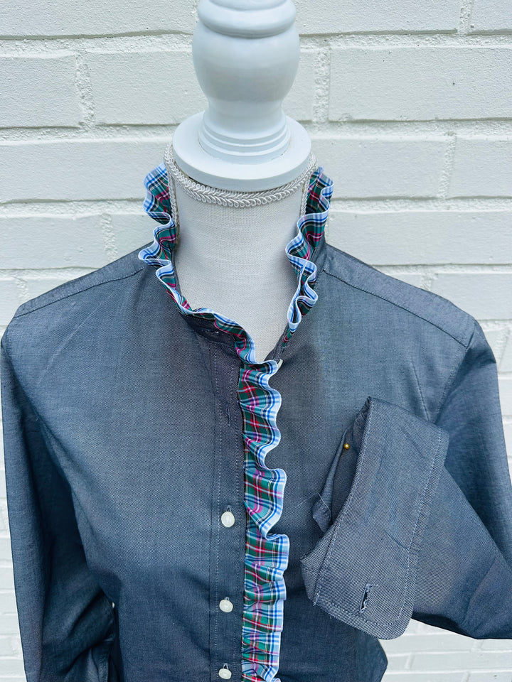 Sophia Holiday Ribbon Untucked Oxford - Black w White Plaid Ribbon (SPH03)