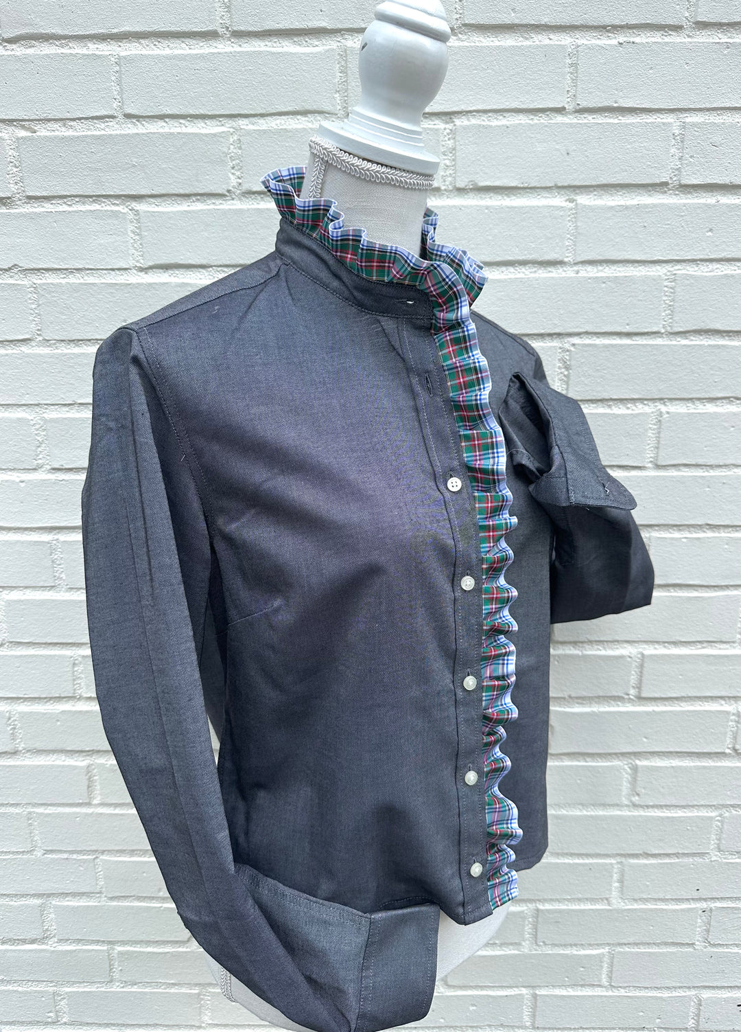 Sophia Holiday Ribbon Untucked Oxford - Black w White Plaid Ribbon (SPH03)