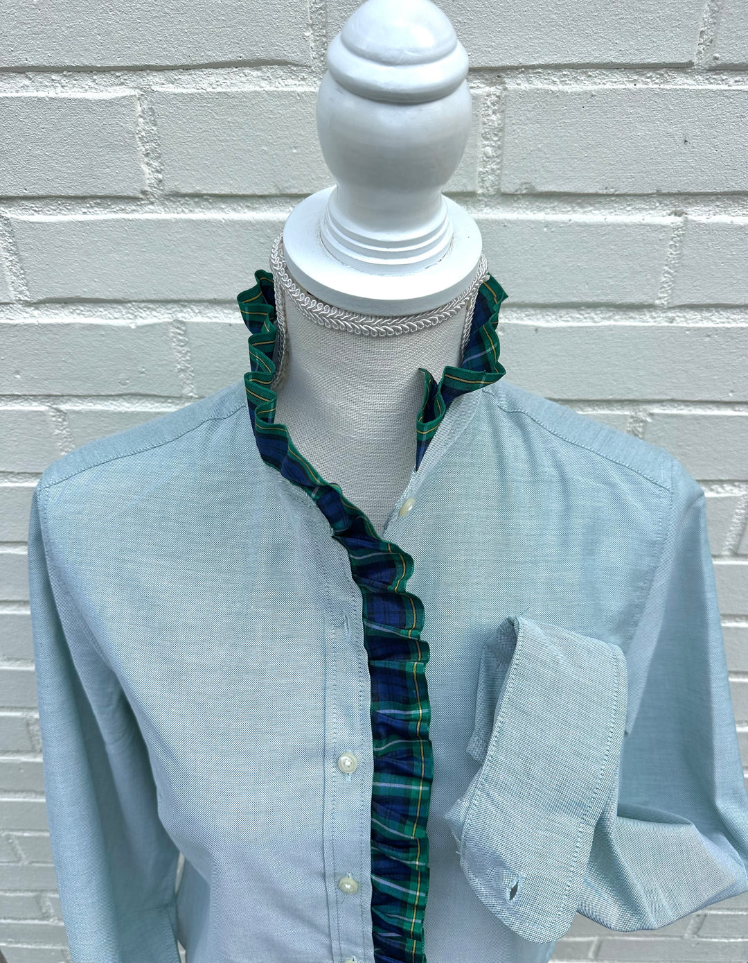 Sophia Holiday Ribbon Untucked Oxford  - Green w Plaid Ribbon (SPH01)