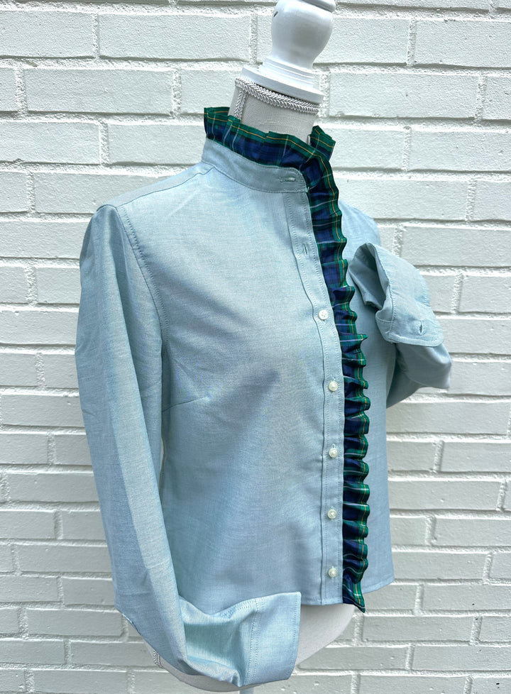 Sophia Holiday Ribbon Untucked Oxford  - Green w Plaid Ribbon (SPH01)