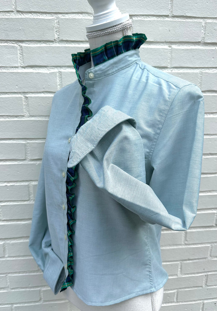 Sophia Holiday Ribbon Untucked Oxford  - Green w Plaid Ribbon (SPH01)