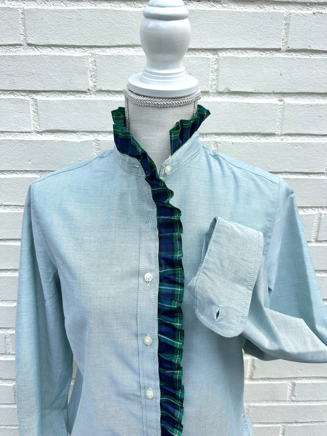 Sophia Holiday Ribbon Untucked Oxford  - Green w Plaid Ribbon (SPH01)