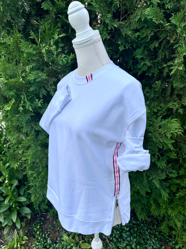 Danny Crew Neck Sweatshirt - White w Navy & Pink Stripe Ribbon (Danny12)