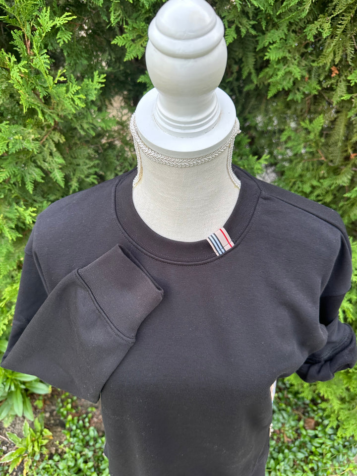 Danny Crew Neck Sweatshirt - Black w Khaki, Red & Black Stripe Ribbon (Danny10)