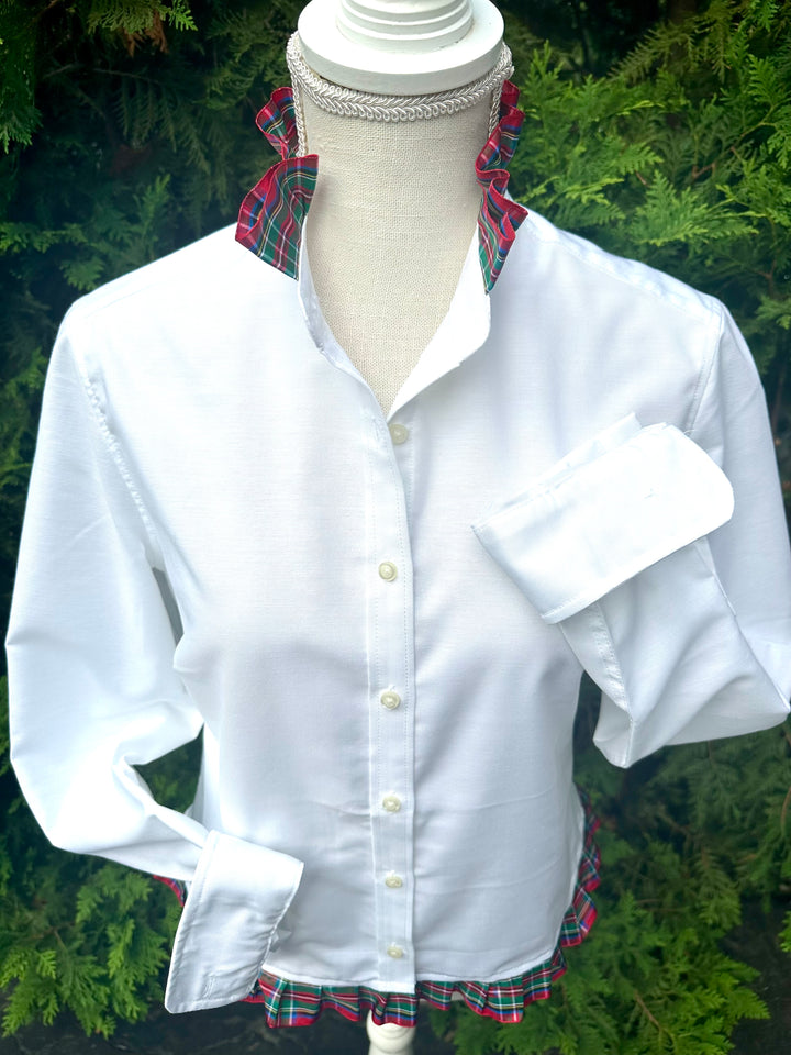 Mary Tyler Moore Holiday Ribbon Untucked Oxford  - White w Plaid Ribbon (MTM02)
