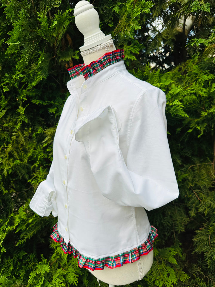Mary Tyler Moore Holiday Ribbon Untucked Oxford  - White w Plaid Ribbon (MTM02)