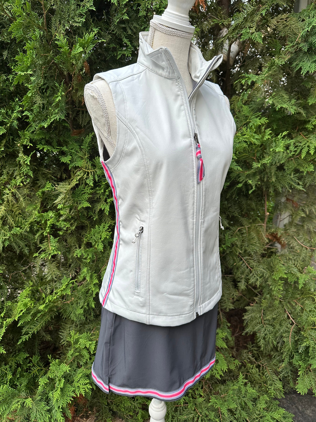 Martina Soft Shell Vest - Light Grey w Black & Pink Stripe (MN02)