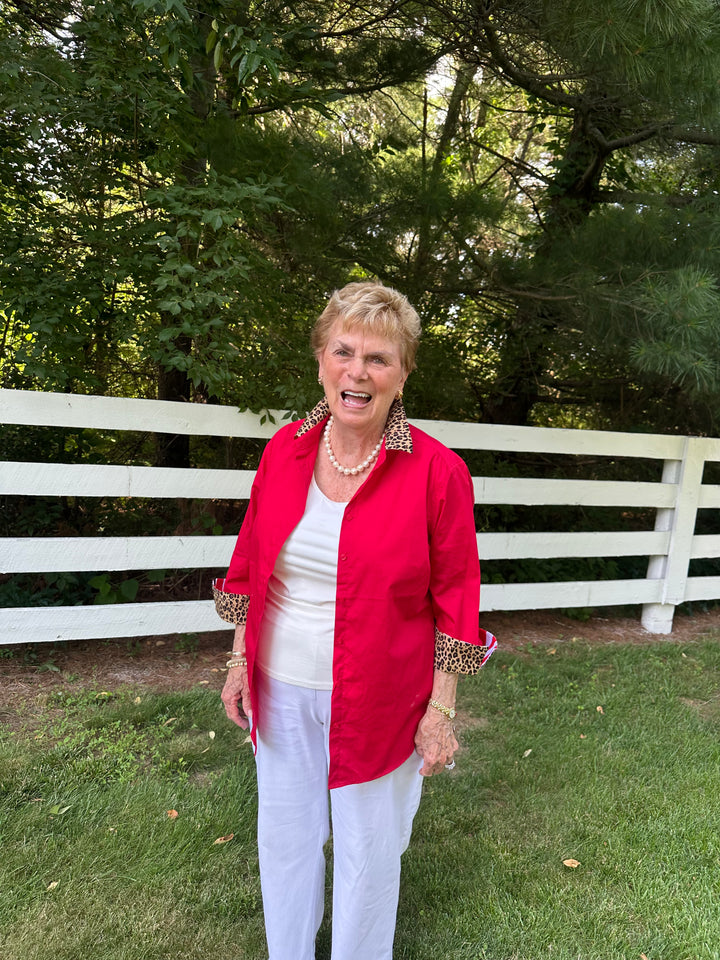 Elizabeth 3/4 Sleeve  - Red w Cheetah & Stripe (3428)