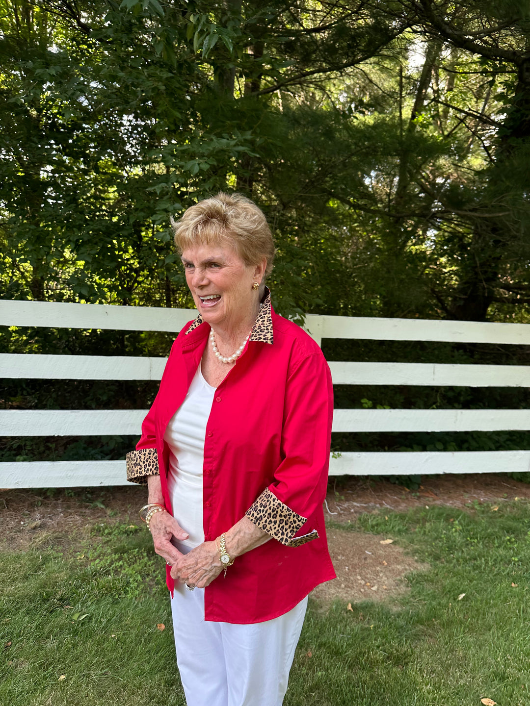 Elizabeth 3/4 Sleeve  - Red w Cheetah & Stripe (3428)