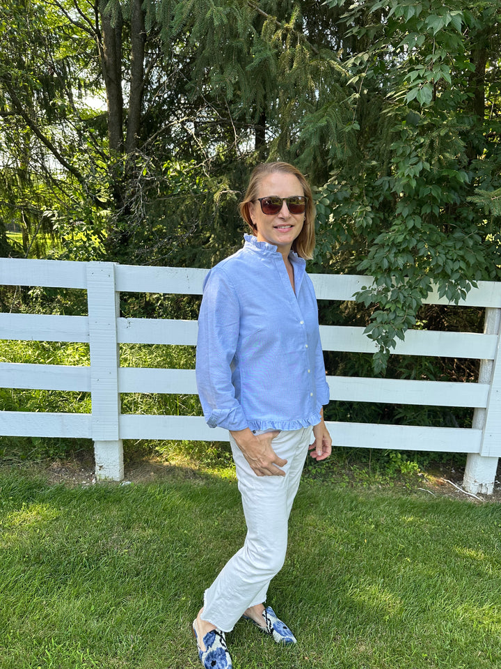 Mary Tyler Moore Ruffled Untucked Oxford  - Blue w Blue Oxford Ruffle (MTM-OBL)