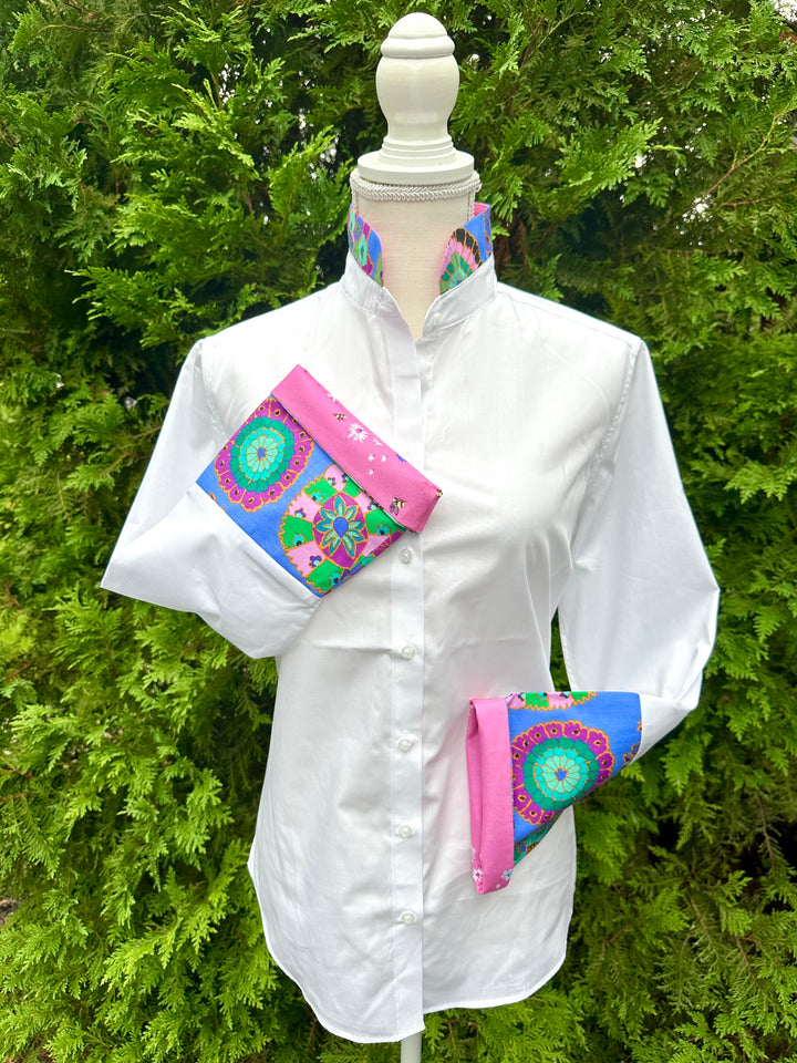 Beth Bell Sleeve - White w Funky Floral & Pink Bees (LB52)