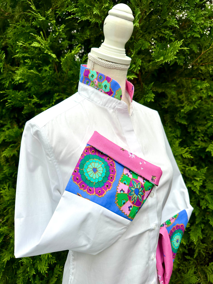 Beth Bell Sleeve - White w Funky Floral & Pink Bees (LB52)