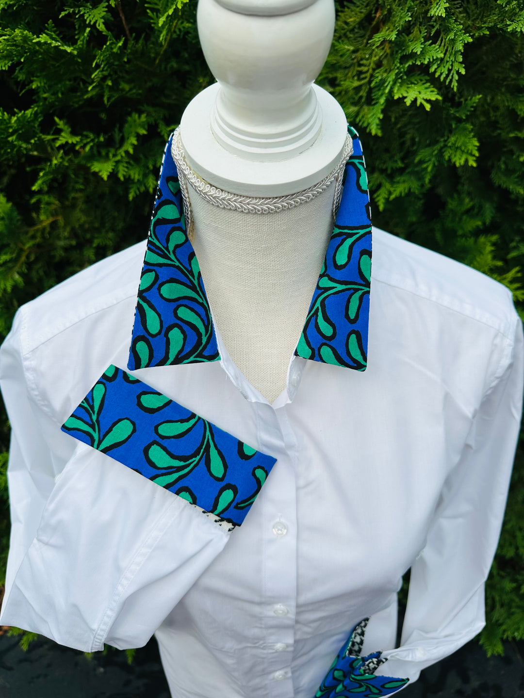 Diana French Cuff White w Blue Floral & Houndstooth (DFC24)