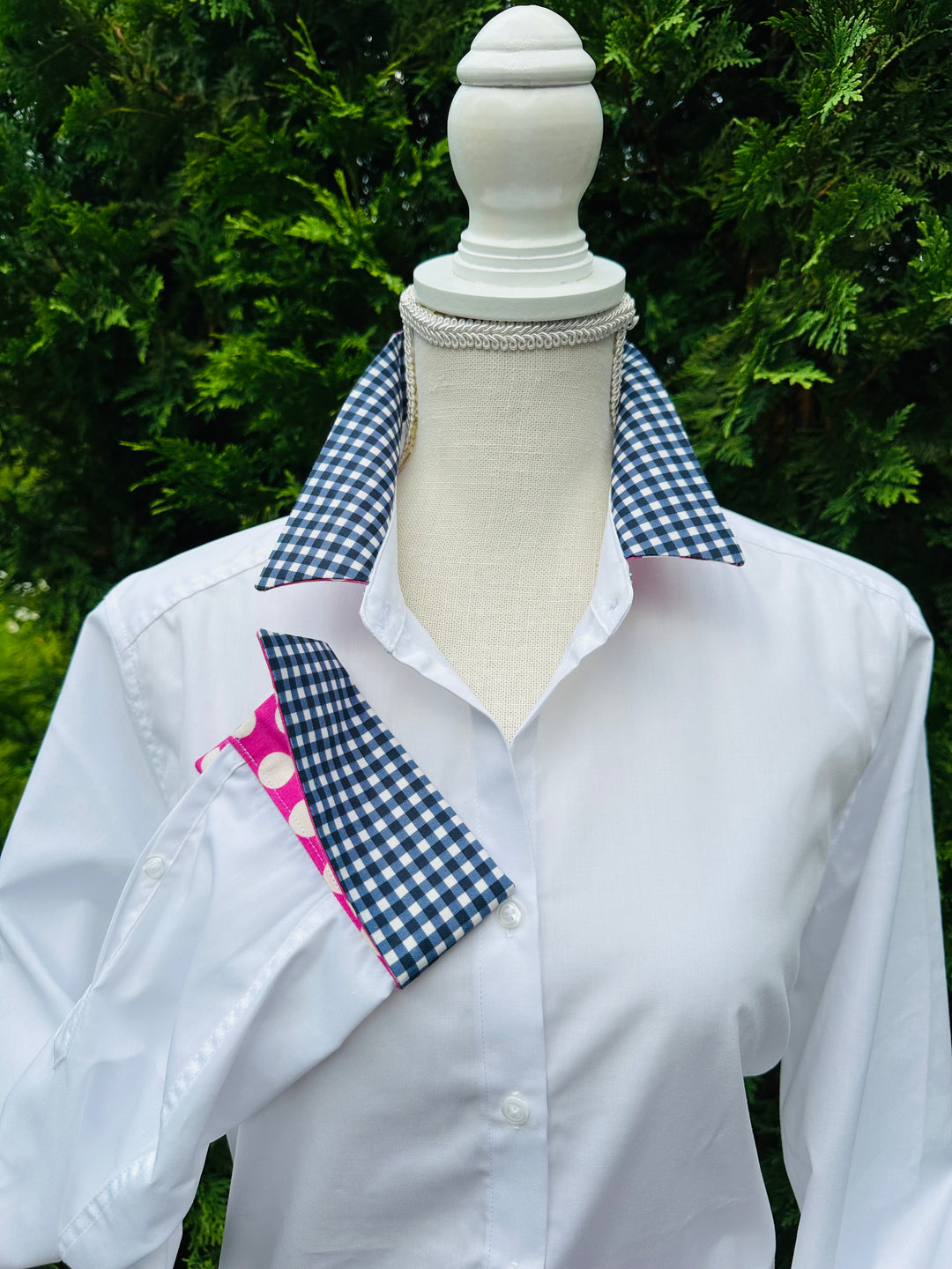 Diana French Cuff White w Navy Check & Pink/White Dots (DFC22)