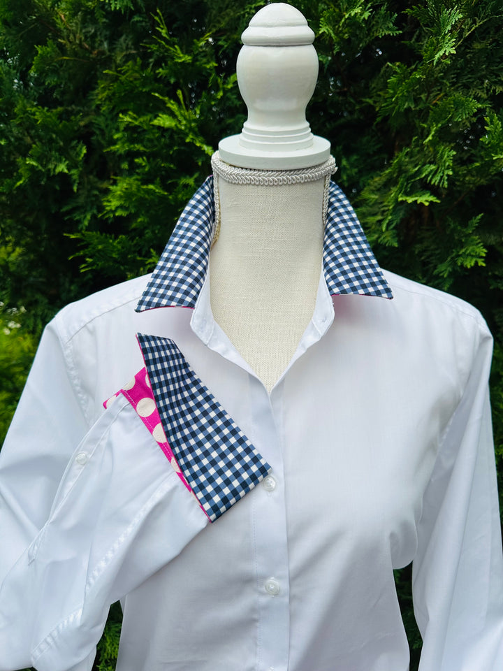 Diana French Cuff White w Navy Check & Pink/White Dots (DFC22)