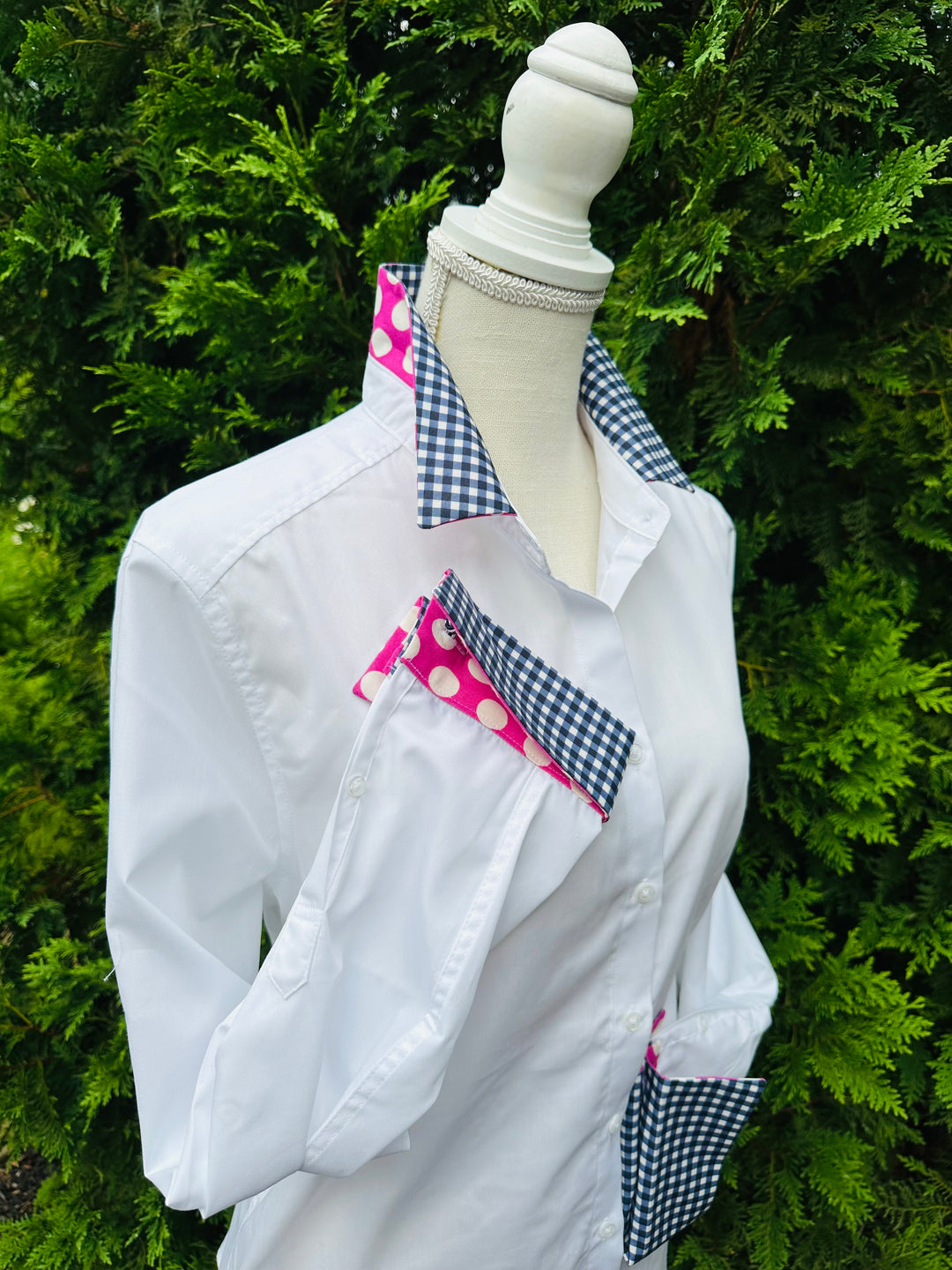 Diana French Cuff White w Navy Check & Pink/White Dots (DFC22)