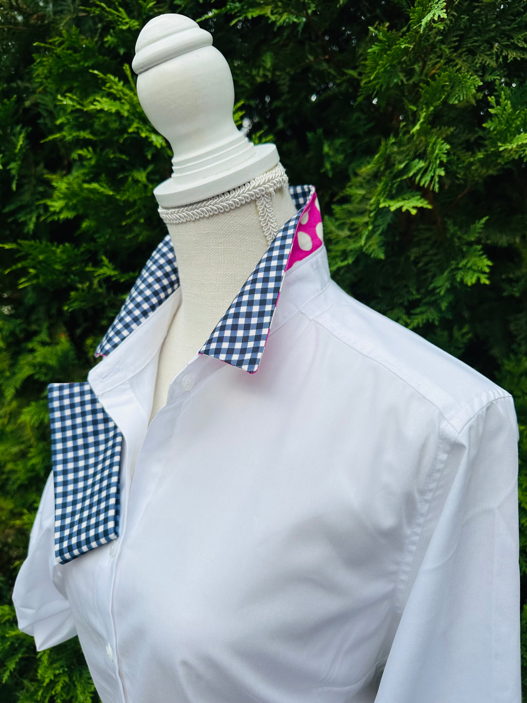 Diana French Cuff White w Navy Check & Pink/White Dots (DFC22)