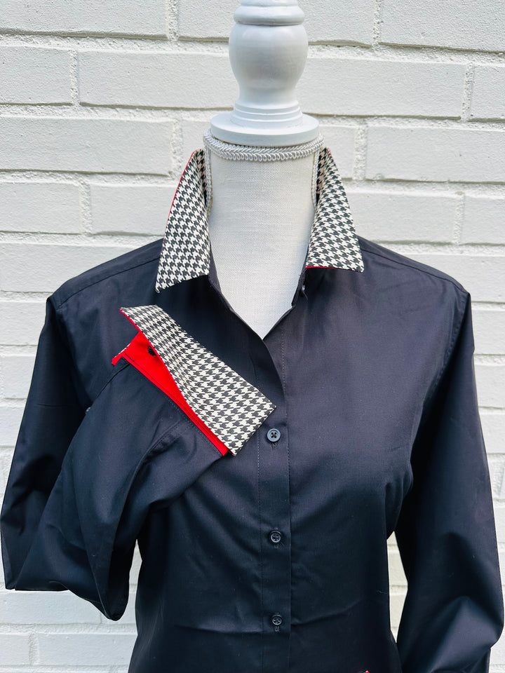 Diana French Cuff Black w Solid Red & Houndstooth (DFC23)