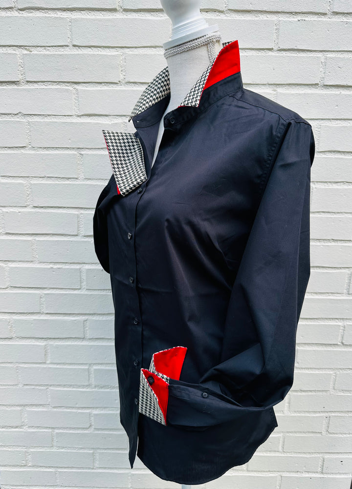 Diana French Cuff Black w Solid Red & Houndstooth (DFC23)