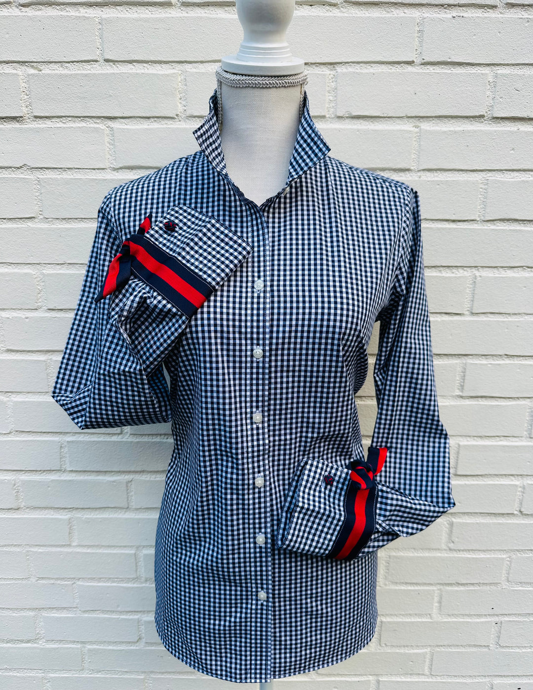 Audrey Navy Gingham Ribbon French Cuff Shirt (RFC46)