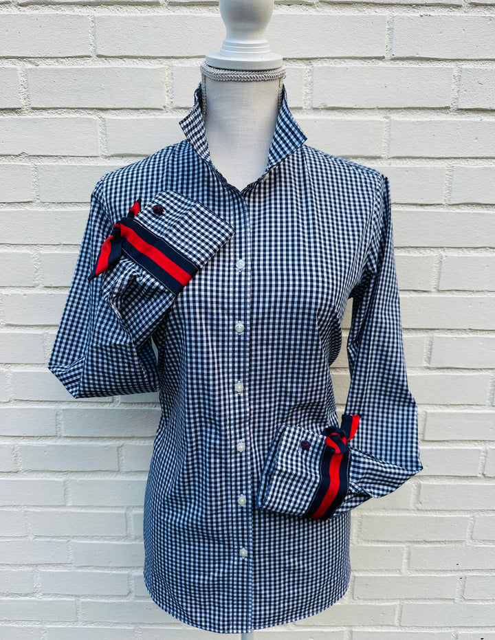 Audrey Navy Gingham Ribbon French Cuff Shirt (RFC46)