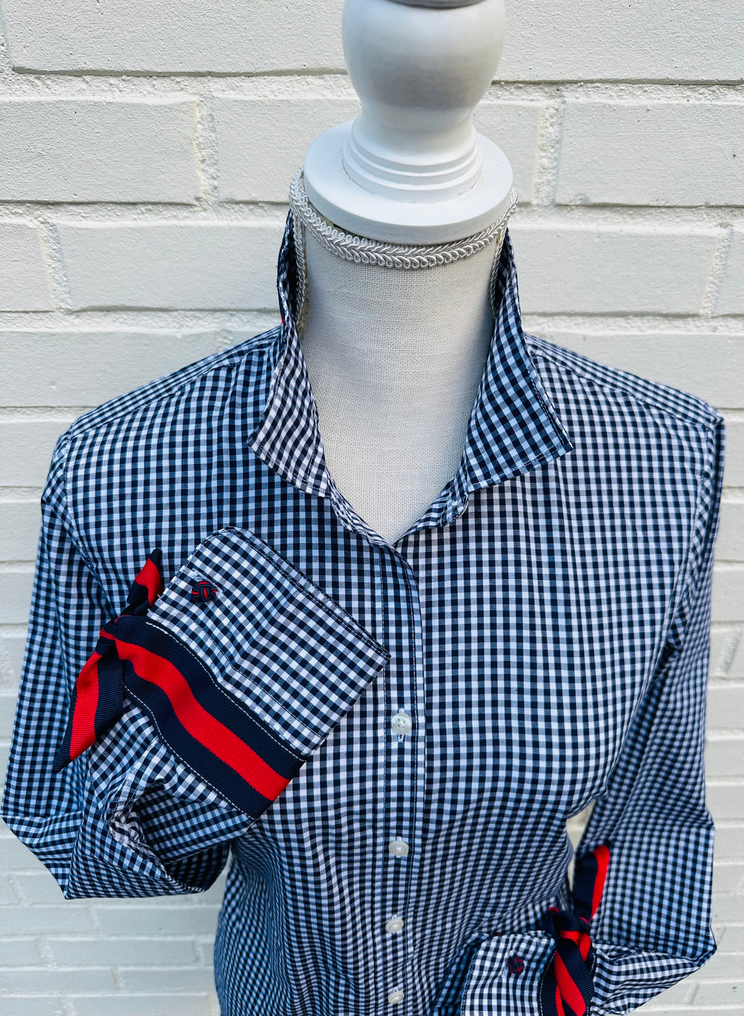 Audrey Navy Gingham Ribbon French Cuff Shirt (RFC46)