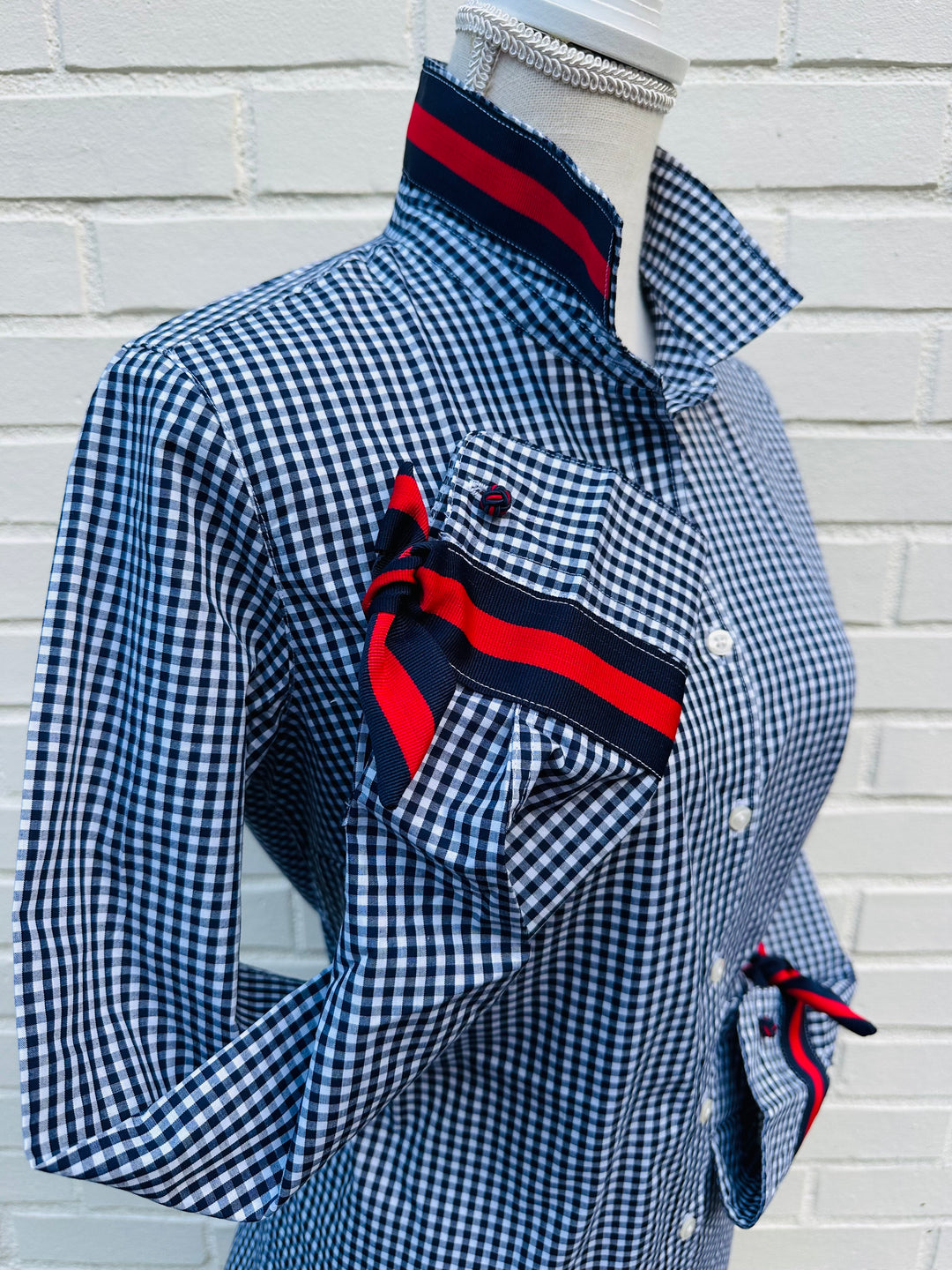 Audrey Navy Gingham Ribbon French Cuff Shirt (RFC46)