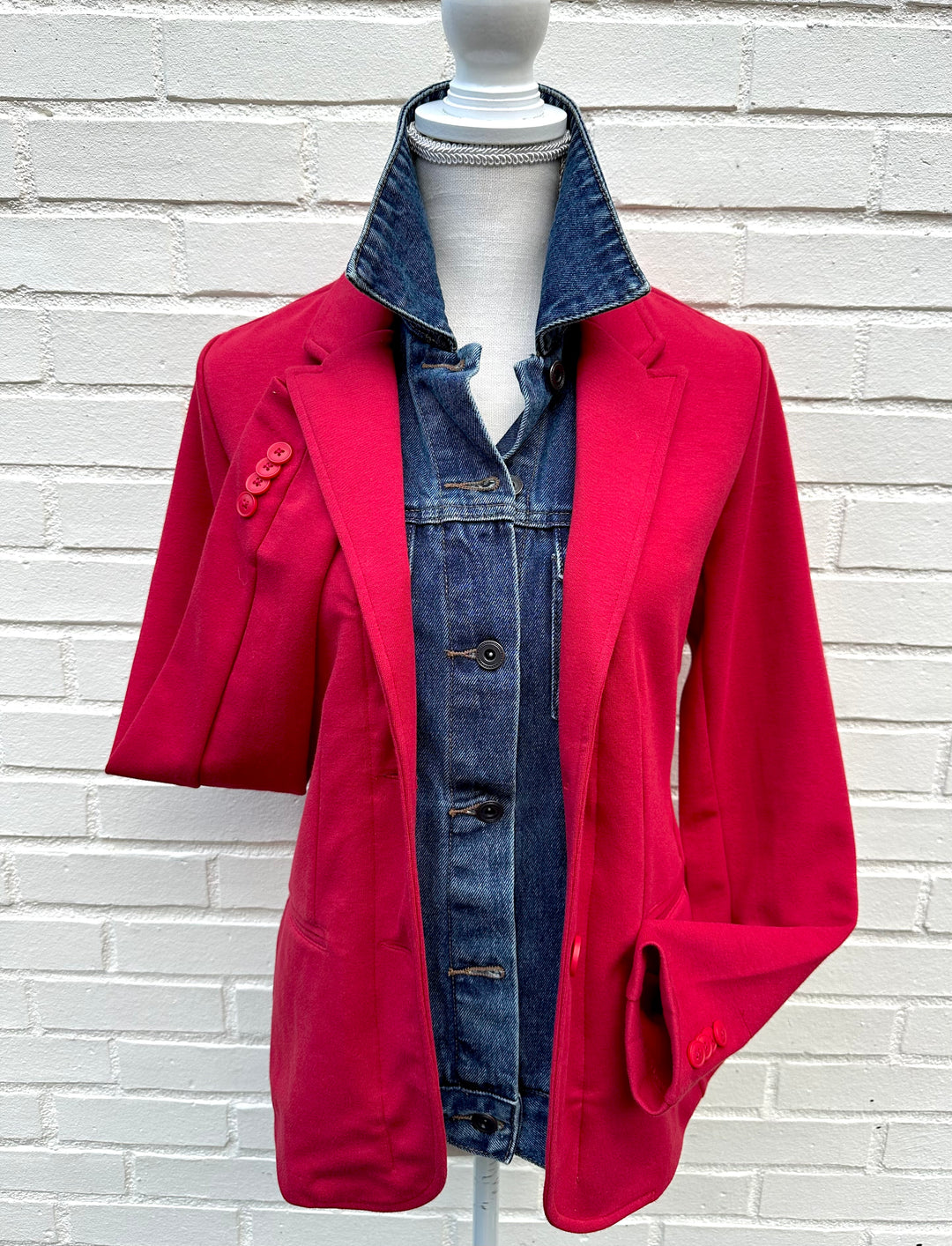Lucy Knit Denim Blazer - Red w Denim (Lucy02)