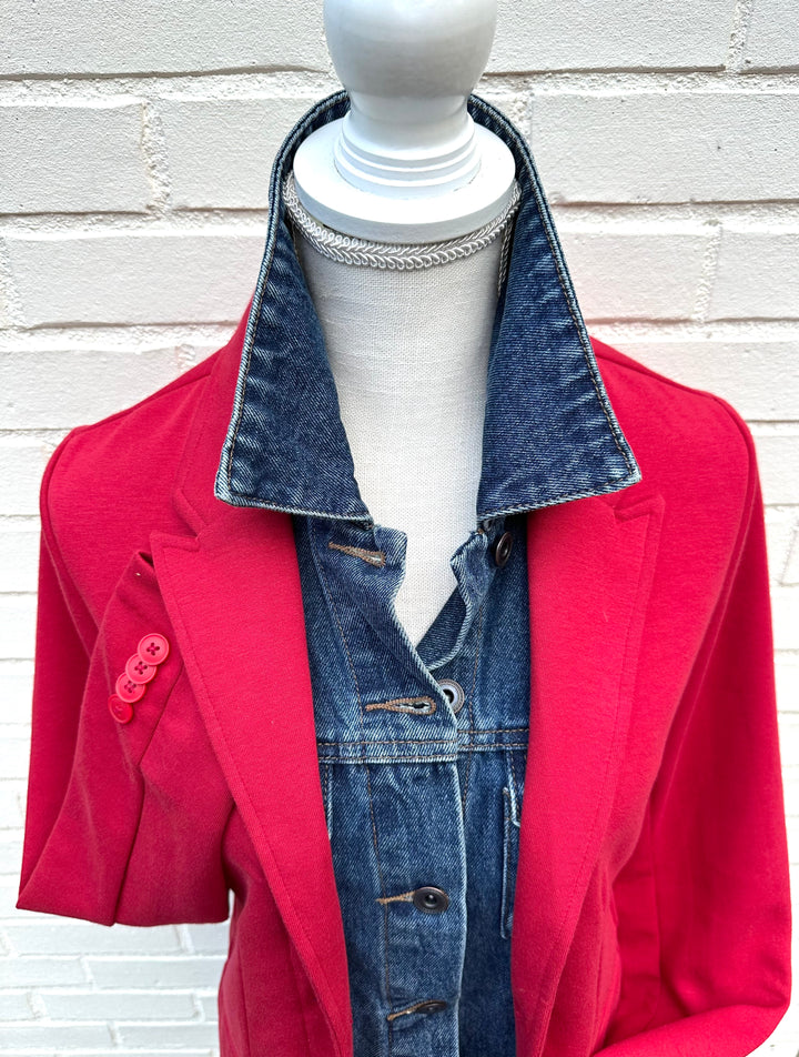 Lucy Knit Denim Blazer - Red w Denim (Lucy02)