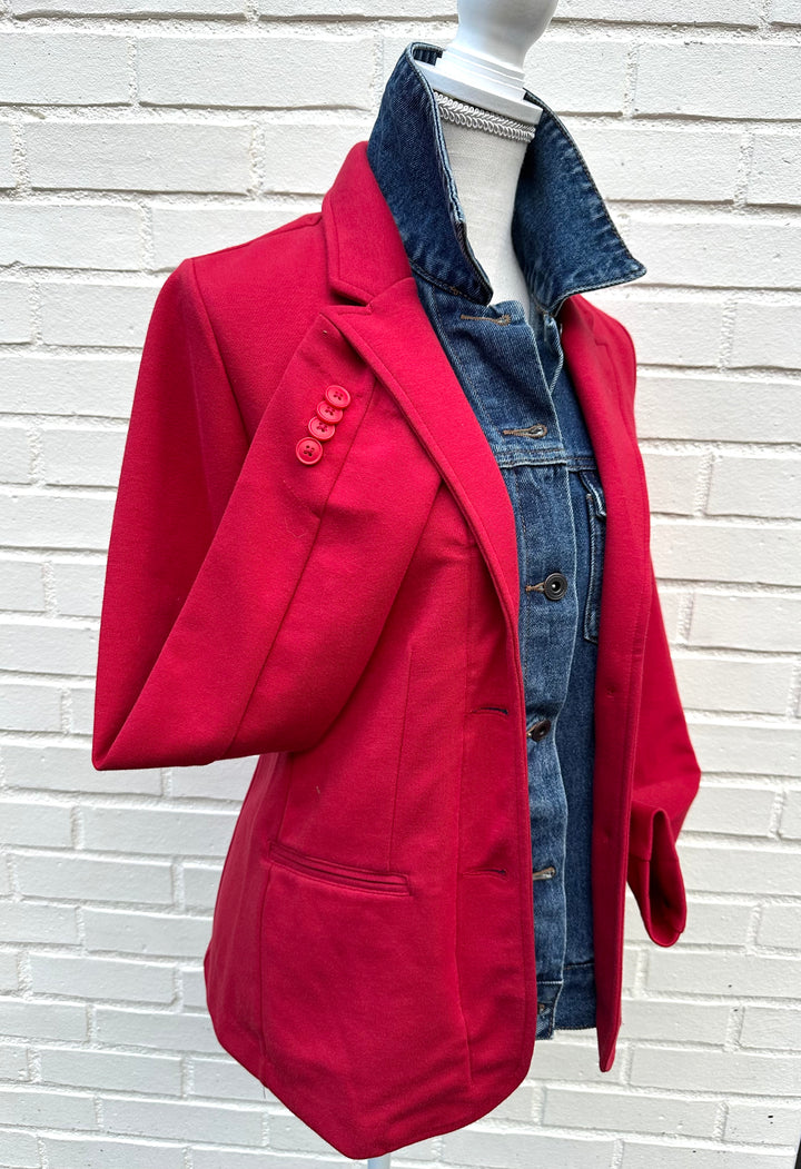Lucy Knit Denim Blazer - Red w Denim (Lucy02)