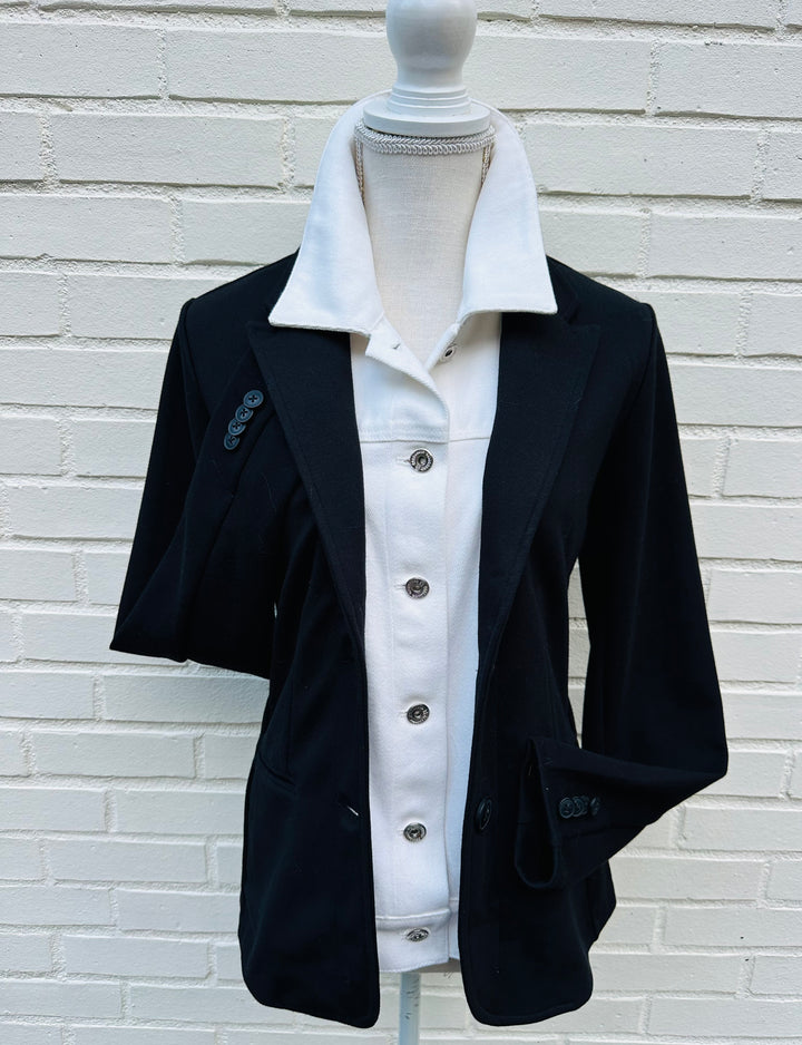 Lucy Knit Denim Blazer - Black w White Denim (Lucy04)